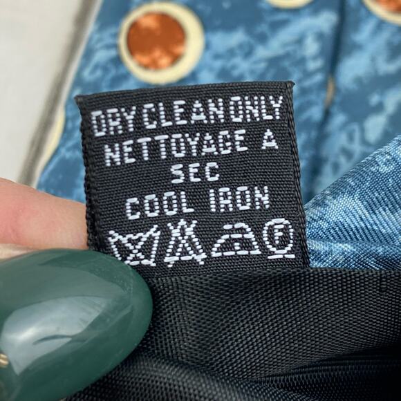 HUGO BOSS Blue Yellow Retro Full Moon Printed Silk Tie 3.5" Wide Made in Italy - Picture 6 of 7